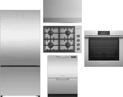 5 Piece Package Includes Refrigerator, Cooktop, Wall Oven, Hood And Dishwasher